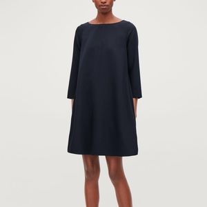 COS Wide-Neck A-Line Wool Dress Navy